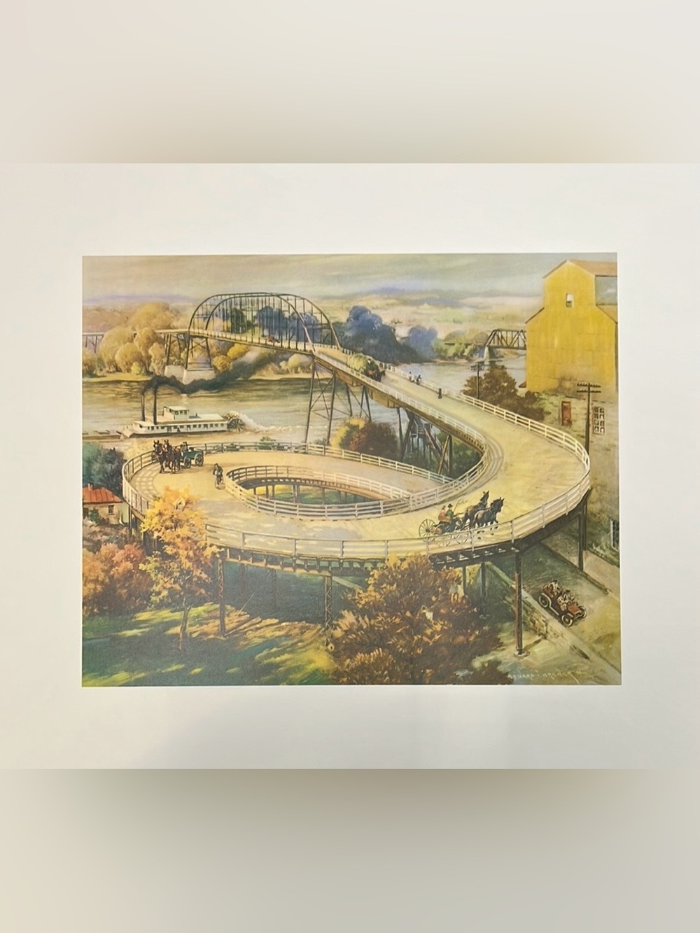 NEW Vintage The Spiral Bridge Art Print by Edward Brewer Hastings Minnesota